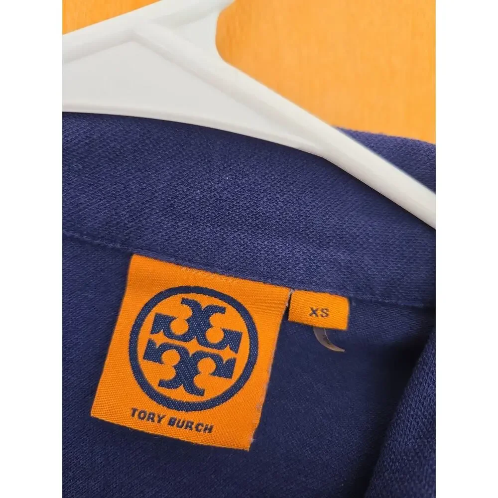 Tory Burch Navy Blue Polo Shirt with TB Signature Logo Buttons Size XS